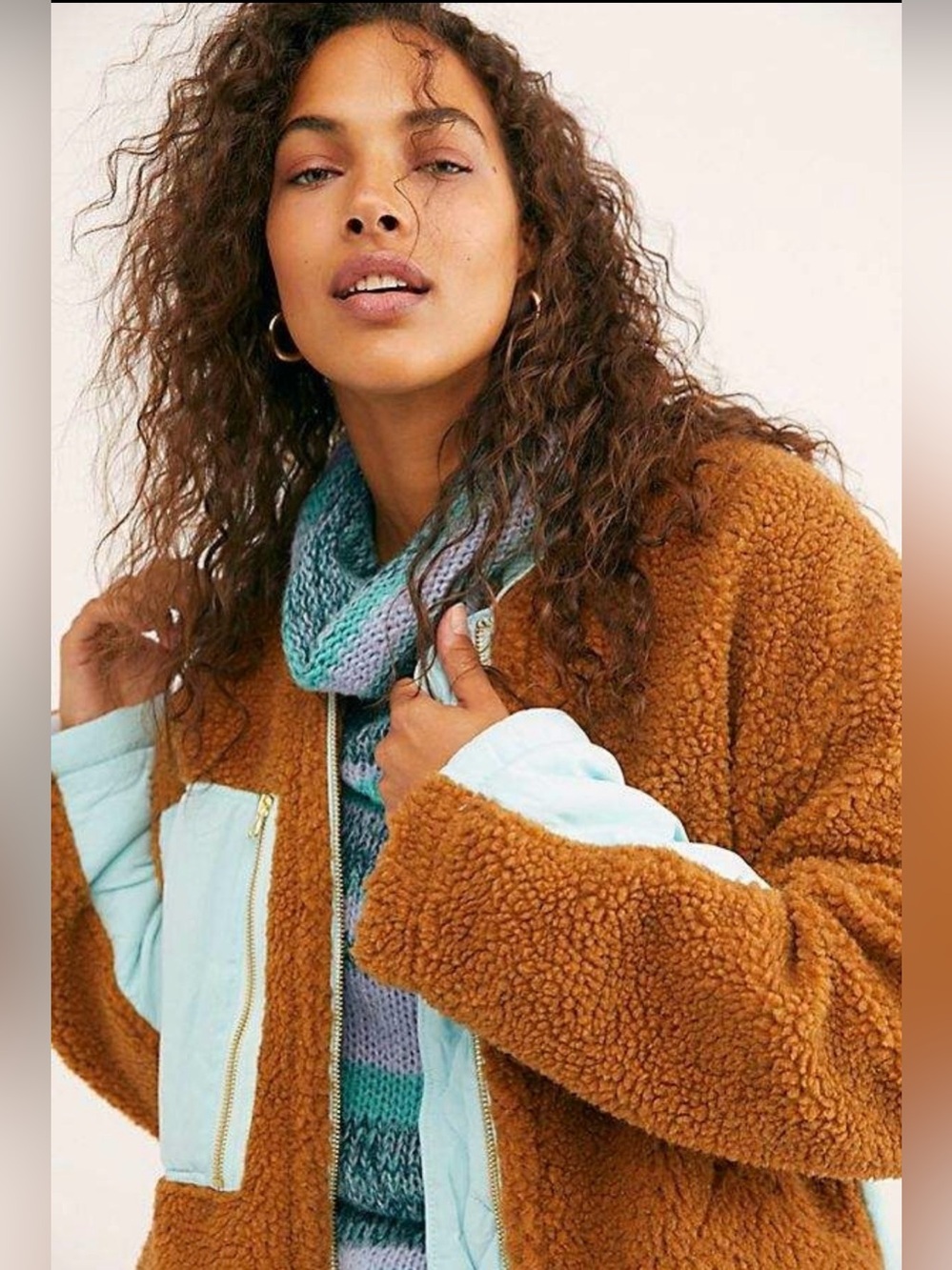 NWT- We The Free by Free People “Rivington” Sherpa Jacket in Amber Combo